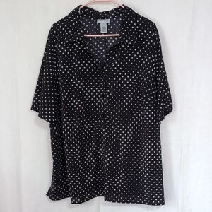 Catherines Black Star Print Short Sleeve Half Button Blouse Size 1x